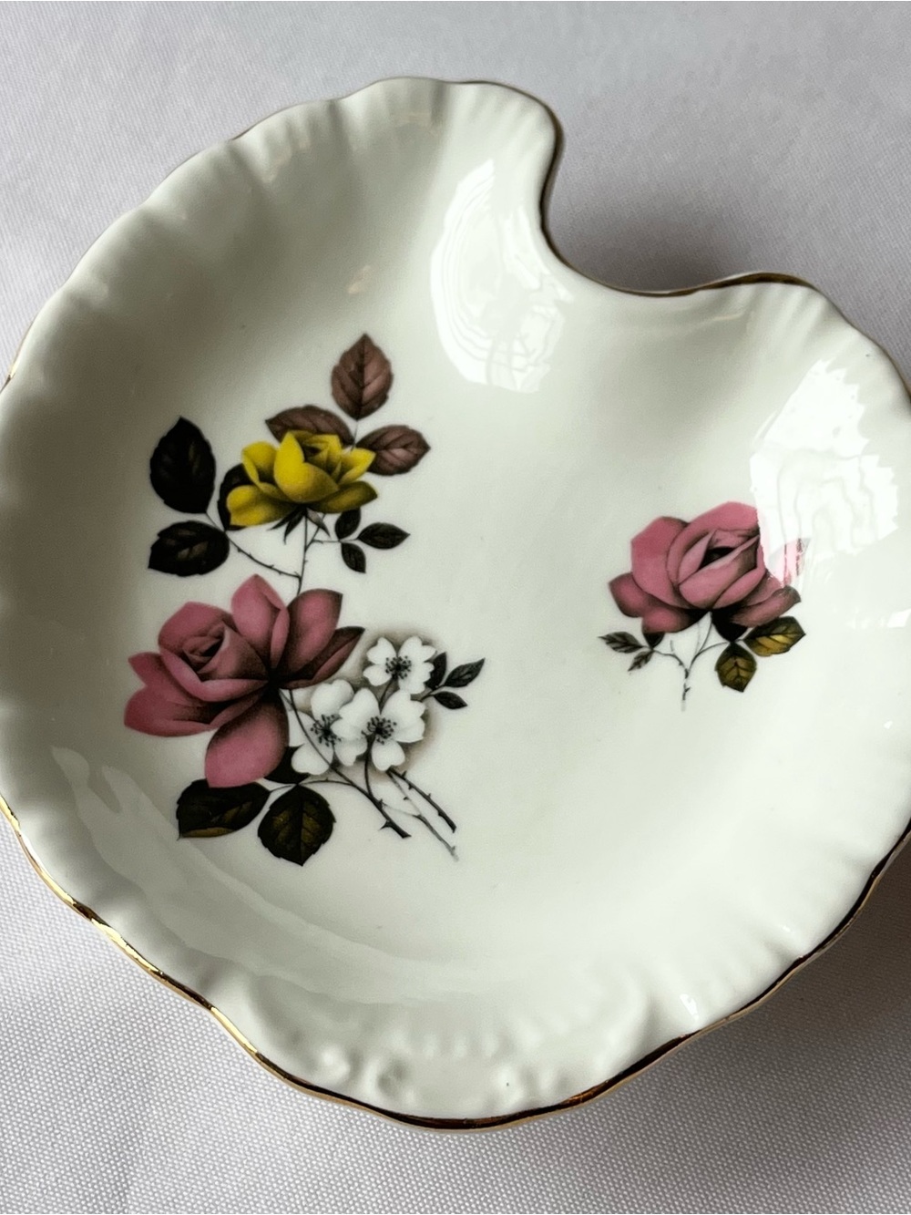 Vintage Royal Dover Bone China England Rose Pattern Trinket Dish